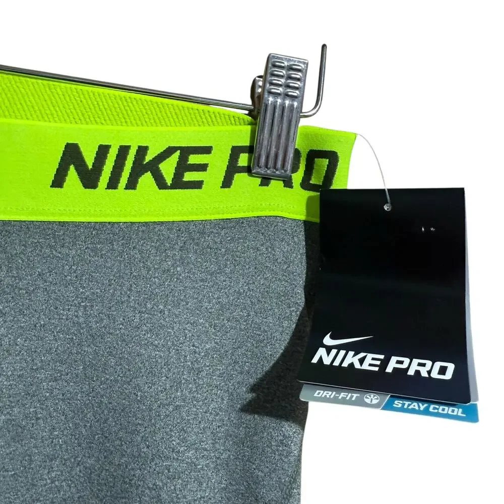 NWT Nike Pro Gray &‎ Yellow Dri-Fit Competition Base Layer crop leggings Medium